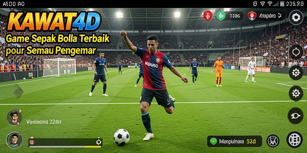 Screenshot gameplay KAWAT4D menunjukkan aksi seru di lapangan sepak bola.