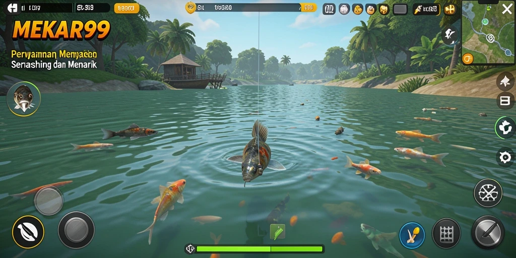 Screenshot MEKAR99 menampilkan gameplay memancing yang mengasyikkan.