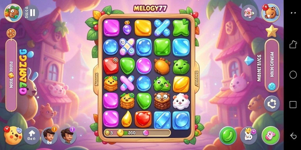 Screenshot gameplay MELODY77 yang seru dan penuh warna.