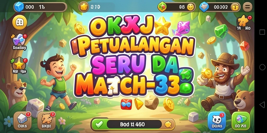 Screenshot OKJK menampilkan gameplay seru dengan berbagai objek untuk dicocokkan.