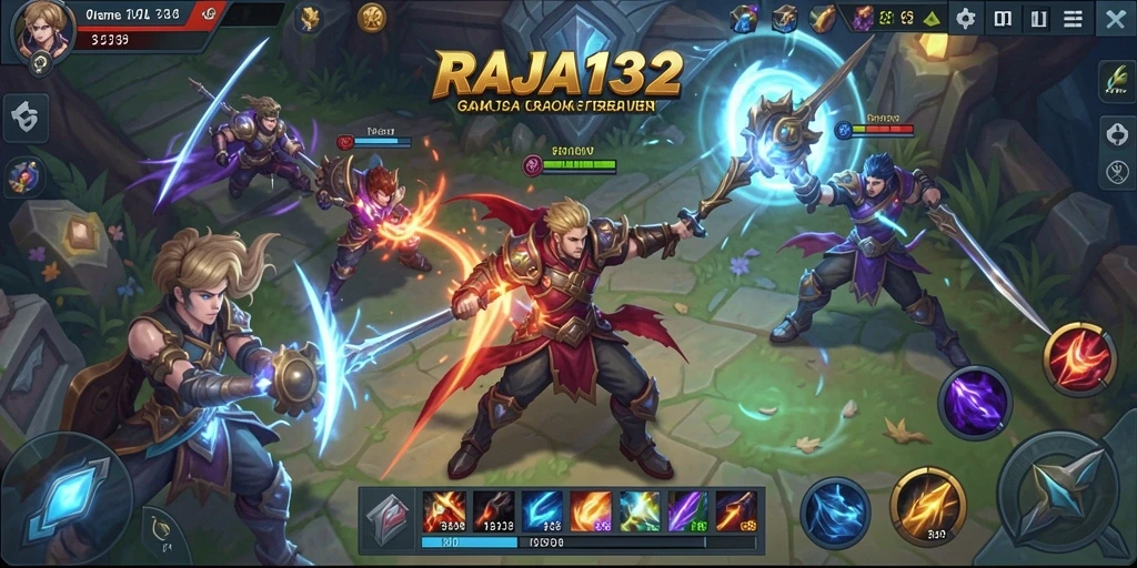 Screenshot gameplay menampilkan aksi pertarungan tim dalam RAJA132.